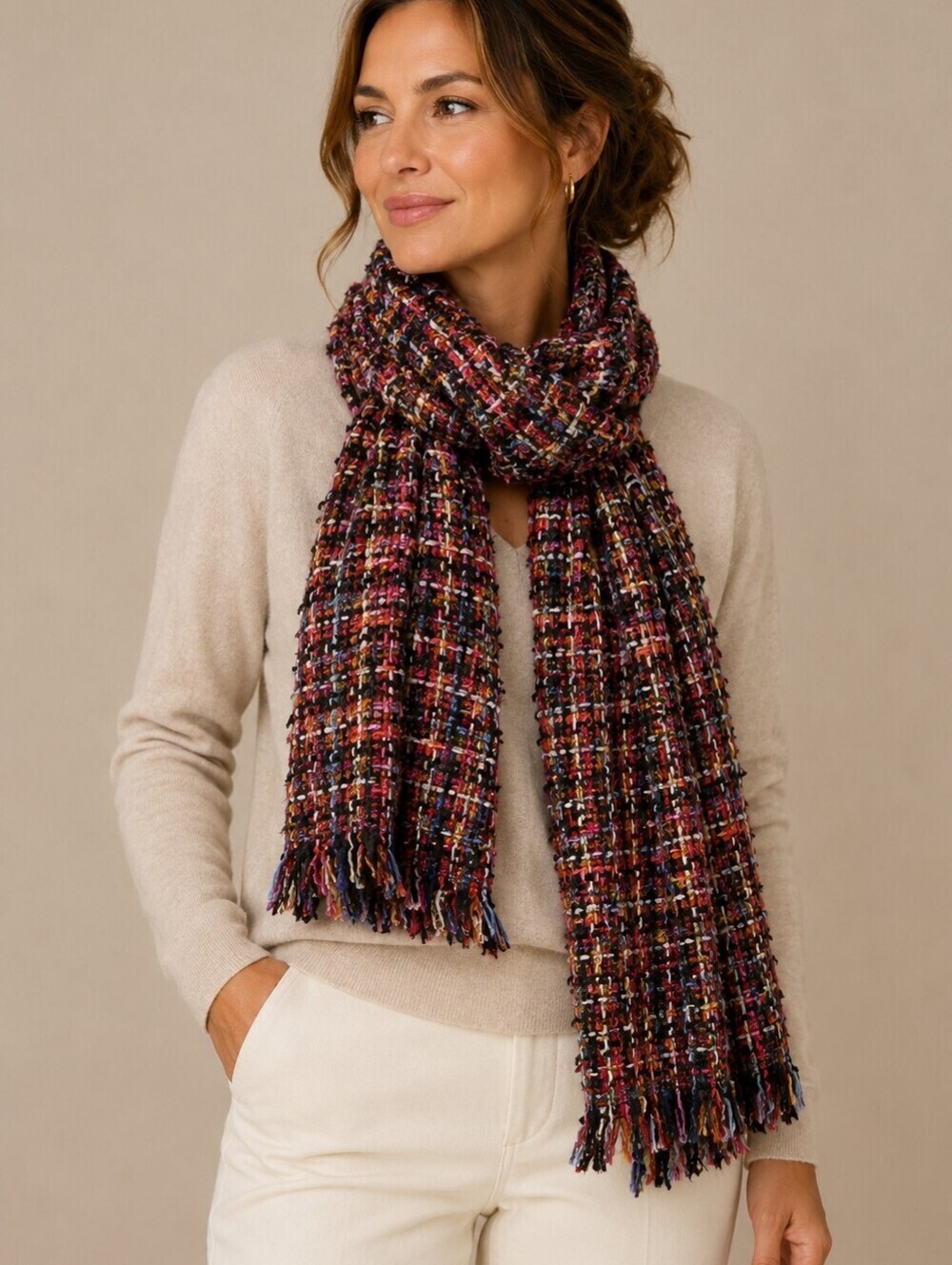 Colorful Soft Woven Knit Rainbow Tweed Wrap Shawl